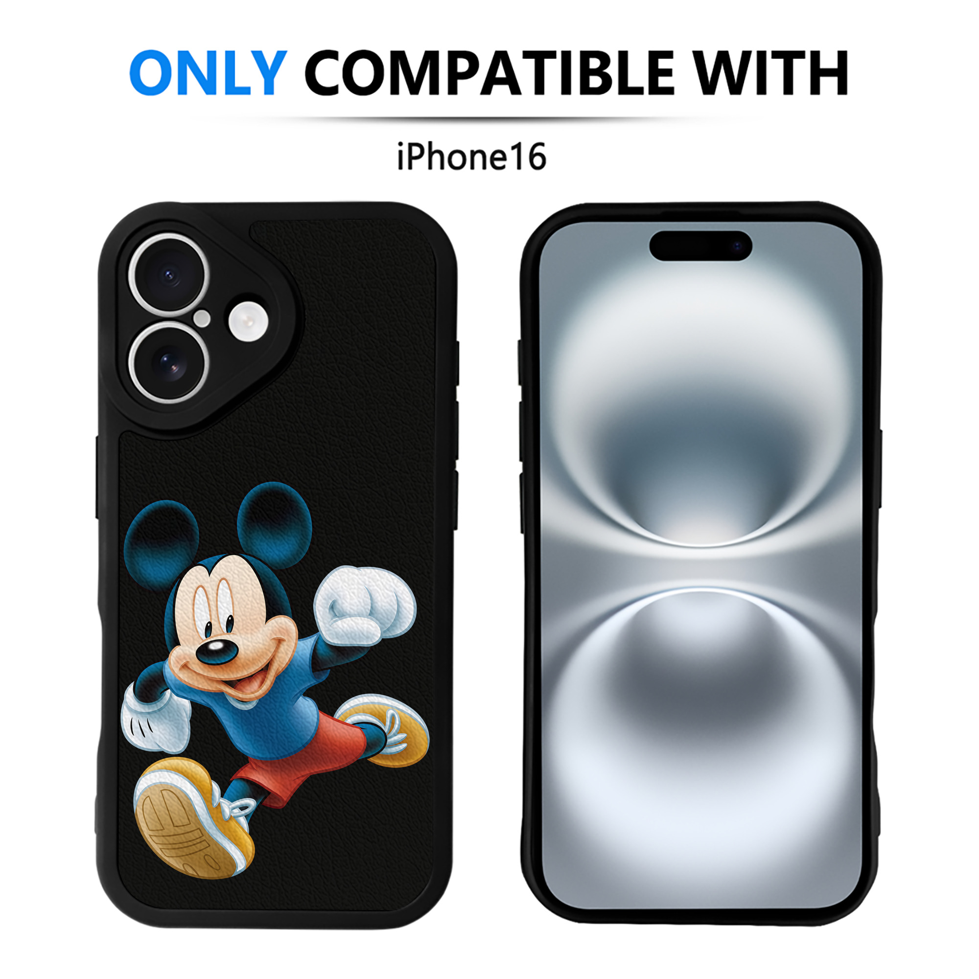 （画像用） ミッキーマウス Mickey Mouse 【iPhone 16シリーズ対応】シリコンスマホケース（レザー調） 材質：シリコン